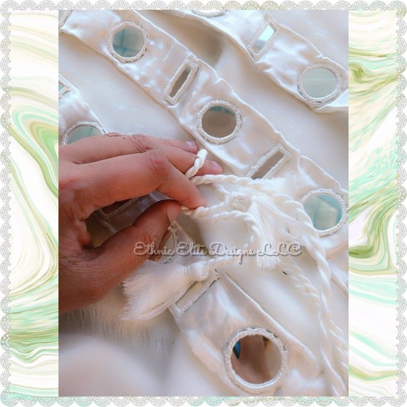 New Women's Handmade White Satin Silk Waist Belt -Famous Gujarati Handcut Mirror - Picture 7 of 10